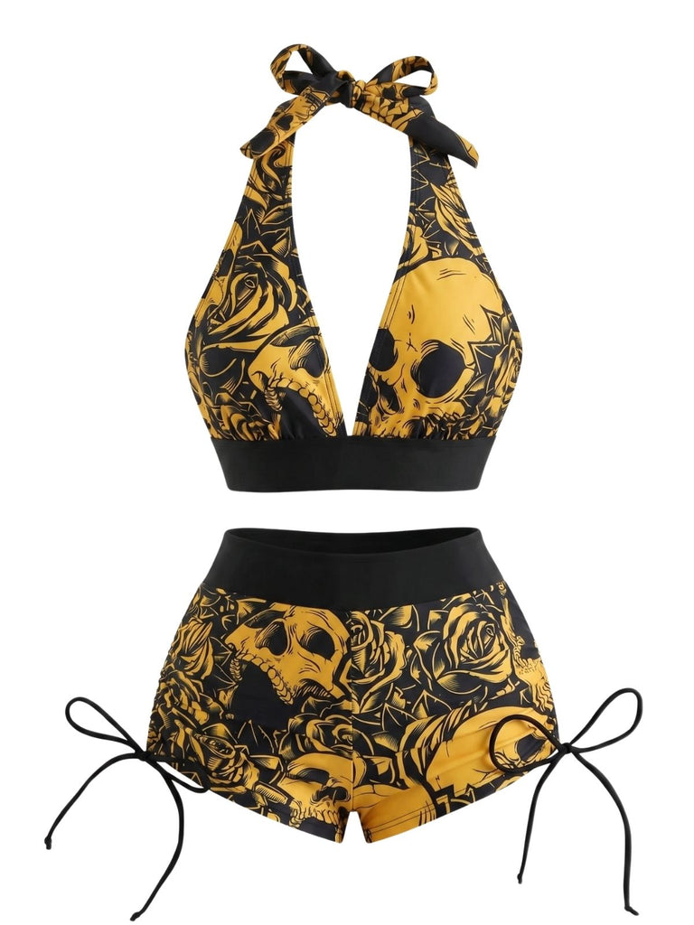 Ensemble Bikini Tête de Mort Gothique Halter Années 1950 10