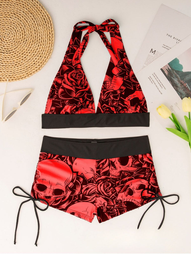 Ensemble Bikini Tête de Mort Gothique Halter Années 1950 9