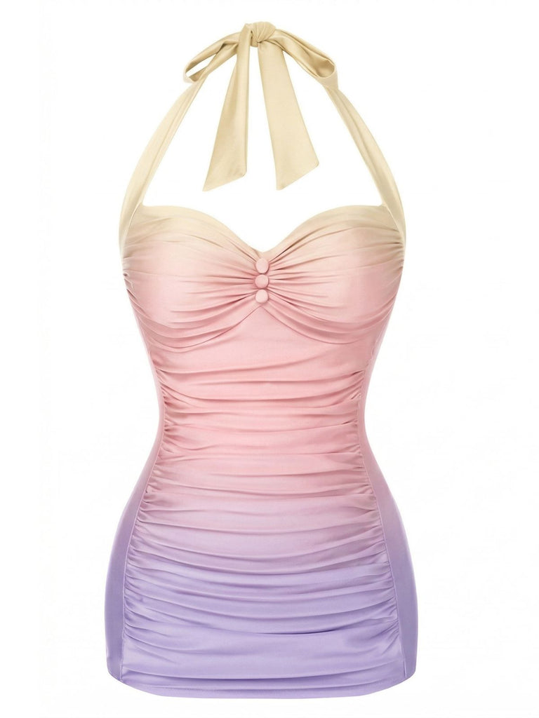 Maillot de Bain Dos-Nu Froncé Dégradé Rose & Violet Années 1950