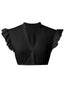 [Prévente] Tops Noir Uni Col V Ruffled Manche Crop Top Années 1950