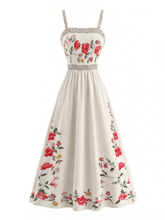 Florale Smockéé Bretelles Spaghetti Robe Années 1950