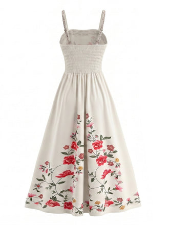 Florale Smockéé Bretelles Spaghetti Robe Années 1950 2