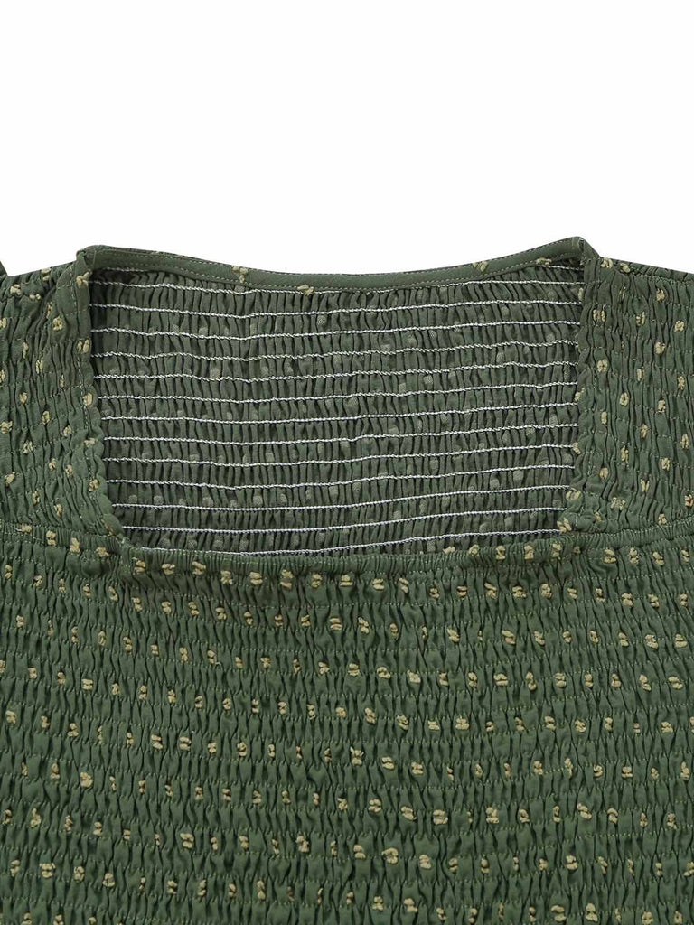 Col Carré Broderie Jacquard Smockéé Robe Années 1940 4