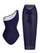 1950s One-Shoulder Ruched Tummy Control One-Piece Swimsuit & Cover-Up - vintage swimsuit, pin-up style