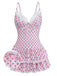 Maillot de Bain Une Pièce Bordure Dentelle Imprimé Cerises Rose Années 1940