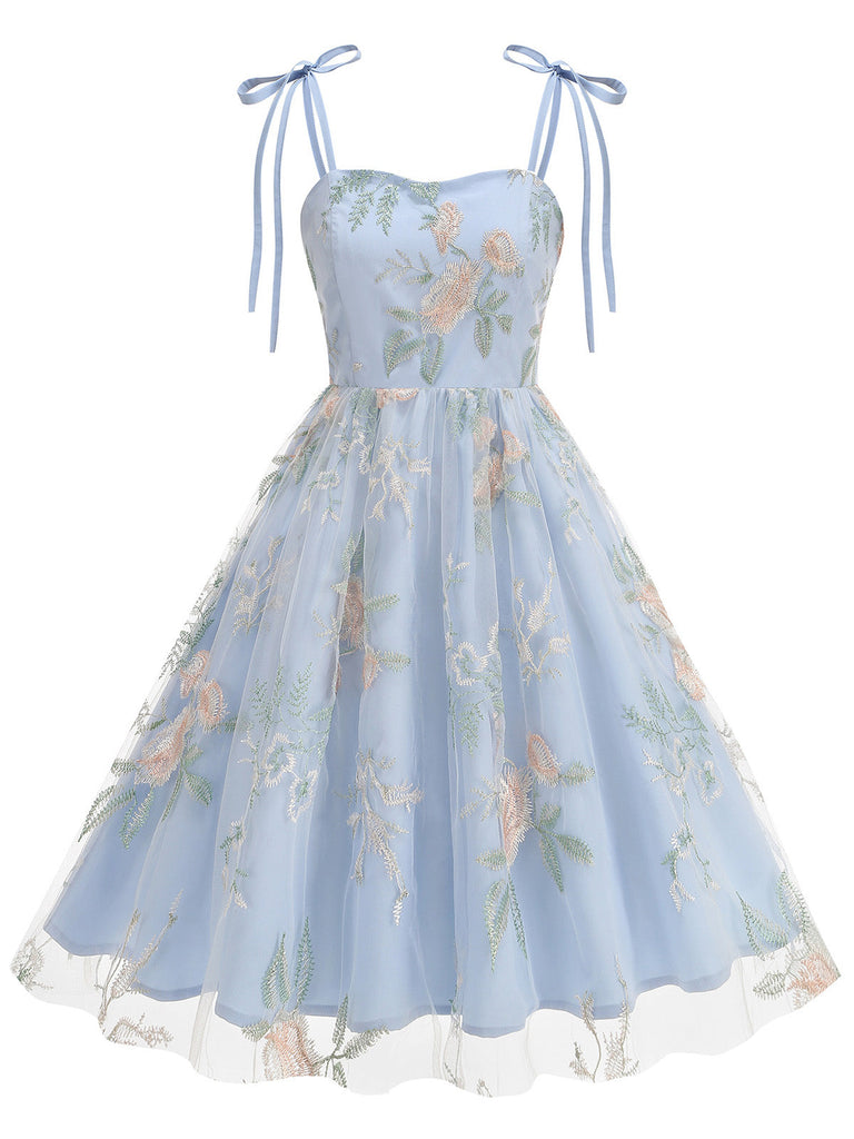 Noué-Bride Florale Brodée Tulle Robe Années 1950 11