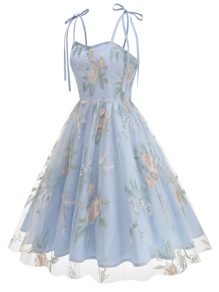 Noué-Bride Florale Brodée Tulle Robe Années 1950 12