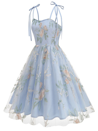 Noué-Bride Florale Brodée Tulle Robe Années 1950 12