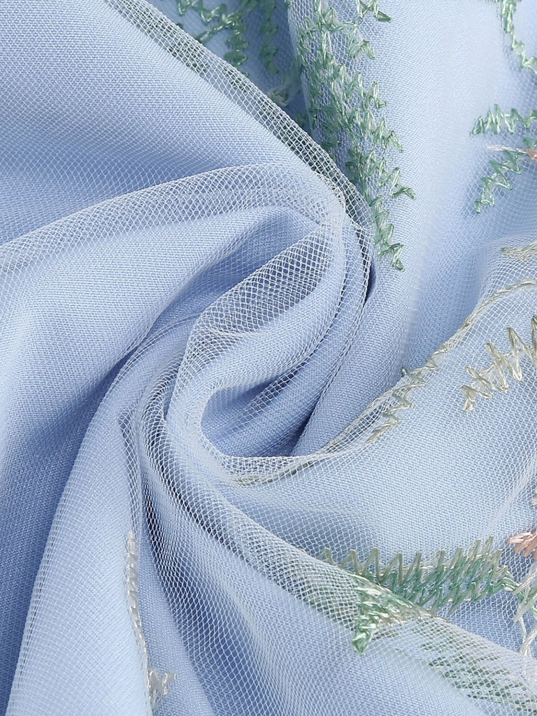 Noué-Bride Florale Brodée Tulle Robe Années 1950 15