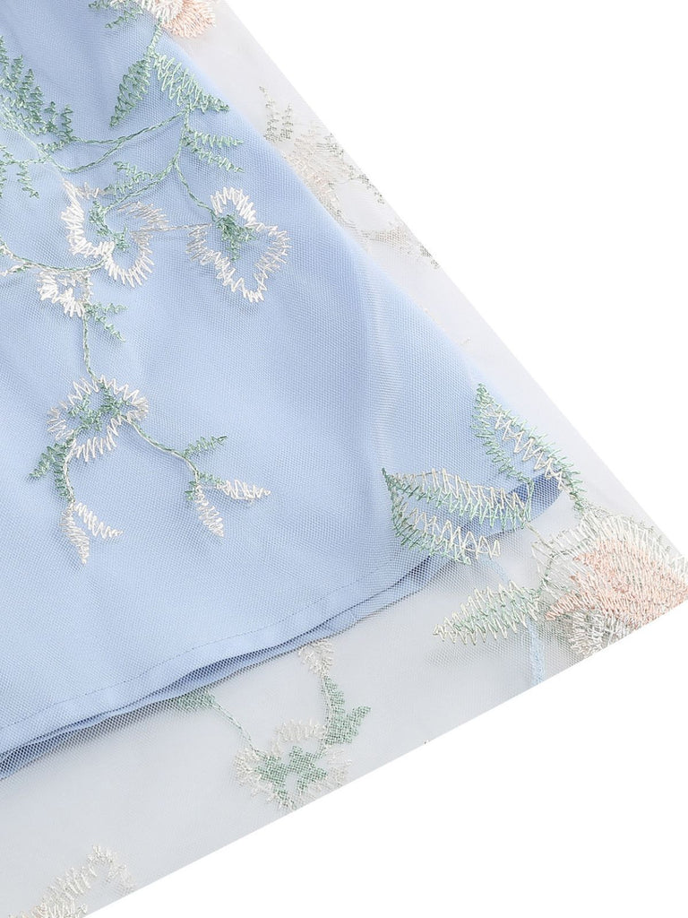 Noué-Bride Florale Brodée Tulle Robe Années 1950 17
