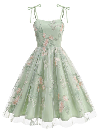 Noué-Bride Florale Brodée Tulle Robe Années 1950 19