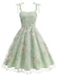 Robe Midi Florale Tulle Verte Années 1950