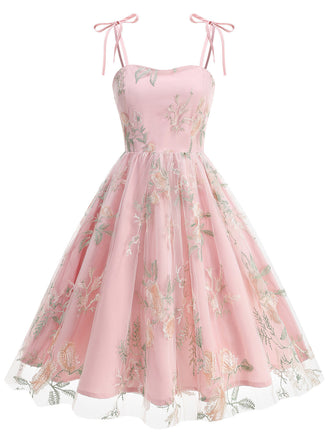 Noué-Bride Florale Brodée Tulle Robe Années 1950