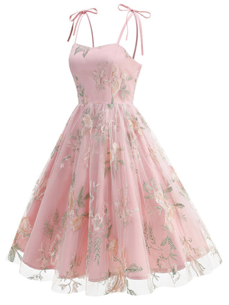 Noué-Bride Florale Brodée Tulle Robe Années 1950 2