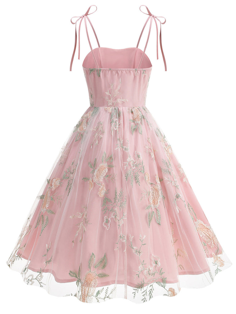 Noué-Bride Florale Brodée Tulle Robe Années 1950 3