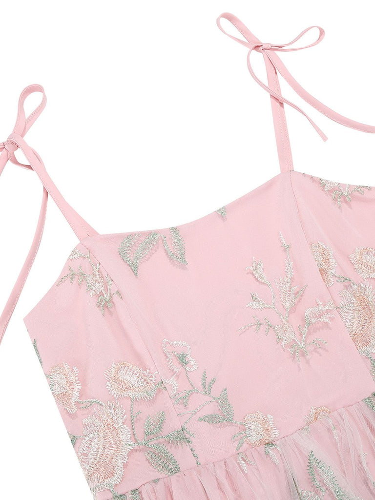 Noué-Bride Florale Brodée Tulle Robe Années 1950 4