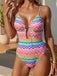 Maillot de Bain Une Pièce Imprimé Chevron avec Anneau Cœur Multicolore Années 1950 7