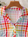 à Carreaux Revers Manches Courtes Robe Multicolore Années 1940 4