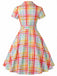 à Carreaux Revers Manches Courtes Robe Multicolore Années 1940 2