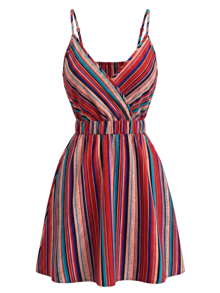 Col en V Bohème Style Rayée Mini Robe Années 1970 3