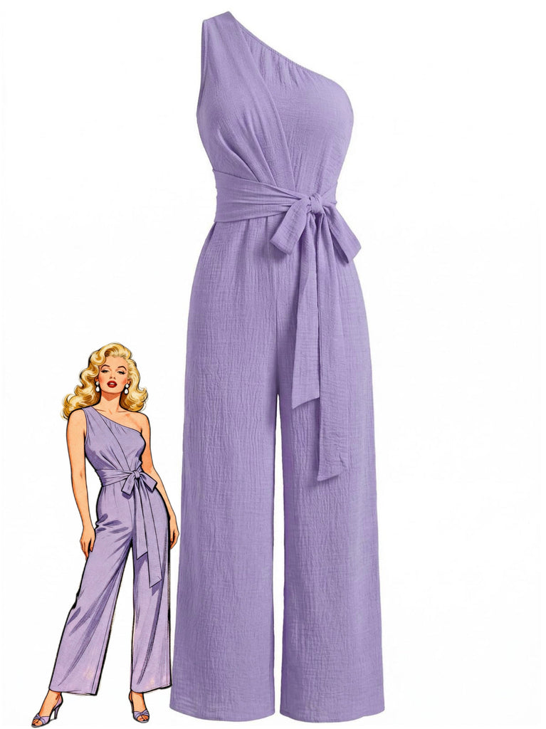 Combinaison Asymétrique Ceinturée à Jambes Larges Violette Années 1950