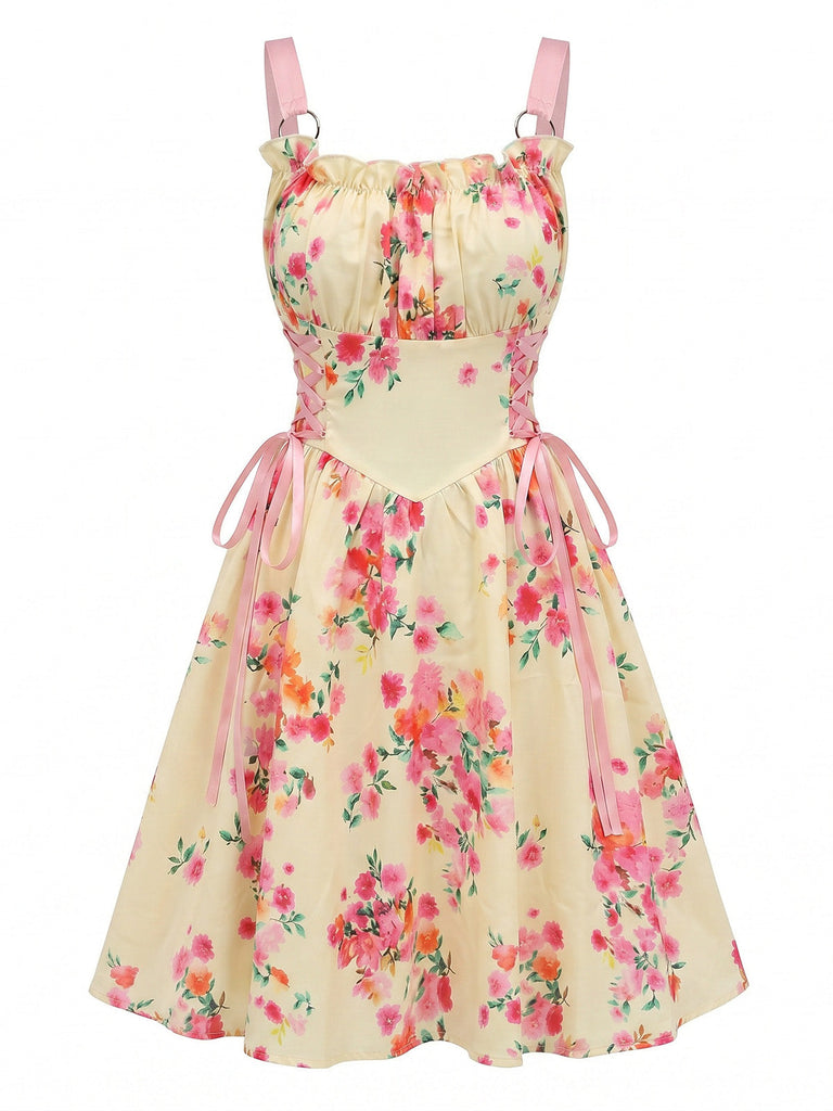 Robe Évasée Imprimée Fraises Col Claudine avec Ceinture années '50 2