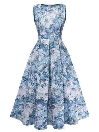 Blue floral dress on a white background