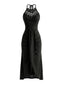 Robe Noire Licou Crochet Bohème Midi Années 60