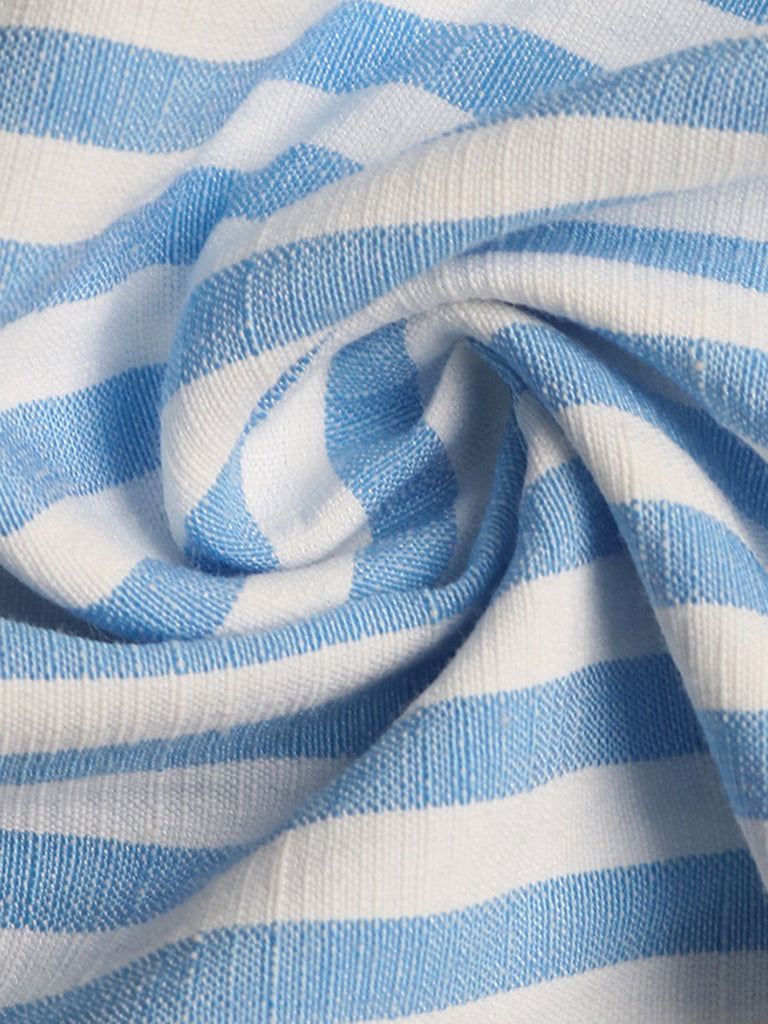 Robe Sans Manches Col V Profond Dos-Nu Rayée Bleue Années 1960