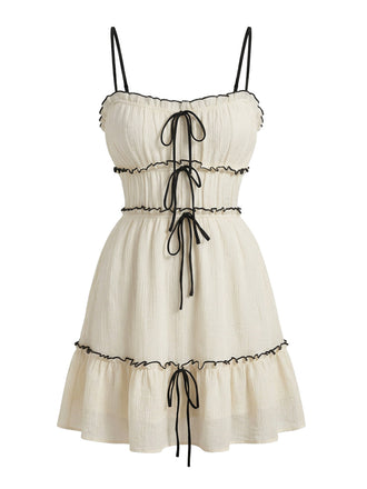 Mini Robe à Bretelles Fines Texturée à Volants Blanche Années 1960