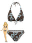 Bikini Triangle Licou Imprimé Hibiscus Marron Années 1960