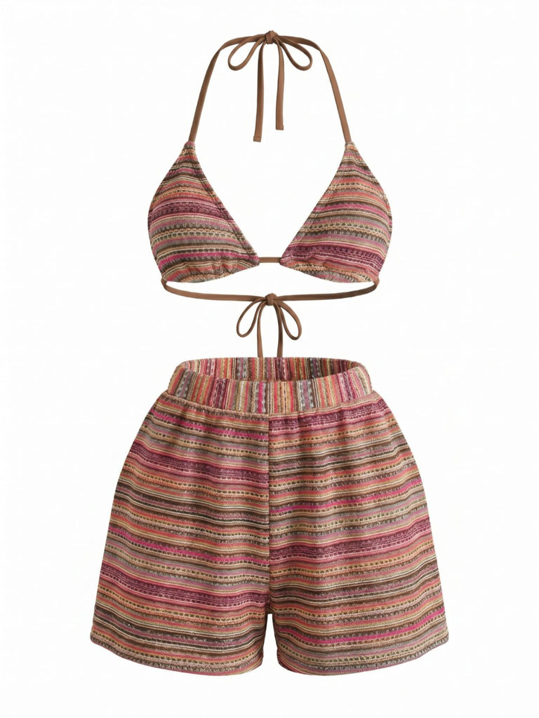 Ensemble Bikini Triangle Dos-Nu Rayé en Maille Années 1960