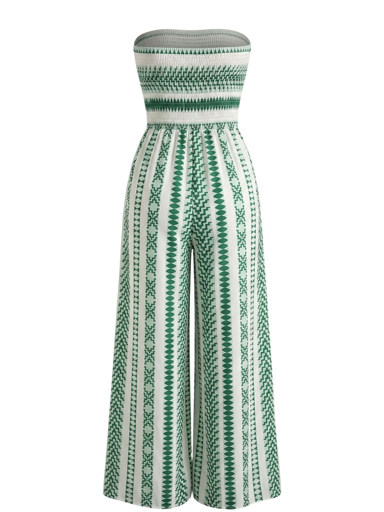 Combinaison Bustier à Rayures Fendue Vert Années 60