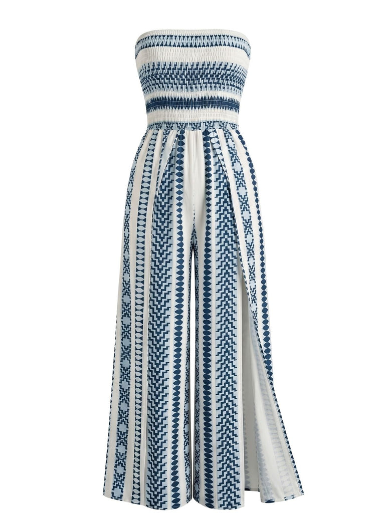 Combinaison Bustier à Rayures Fendue Vert Années 60