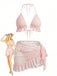 Ensemble 2 Pièces Bikini Dos-Nu Uni en Dentelle & Cache-Maillot à Volants Années 1960