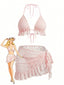 Ensemble Bikini Uni Dentelle et Cache-Maillot Volants Années 1960