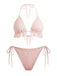 Ensemble 2 Pièces Bikini Dos-Nu Uni en Dentelle & Cache-Maillot à Volants Années 1960