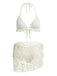 Ensemble 2 Pièces Bikini Dos-Nu Uni en Dentelle & Cache-Maillot à Volants Années 1960