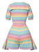 [Prévente] Combishort à Col Chelsea à Volants Rayures Arc-en-ciel Pastel Années 60