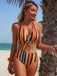 Ensemble Bikini Lacé à Rayures Verticales et Cache-Maillot Années 60