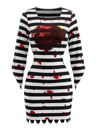Robe courte Halloween de prisonnier rayée à éclaboussures de sang années 1970 - 2
