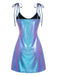 Blue 1970s Patent Leather Spaghetti Strap Mini Dress - vintage dress, retro fashion