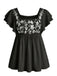 Top Babydoll à Manches Volantées Brodé Floral Années 70