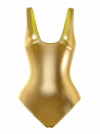 Maillot de Bain Une Pièce Col Arrondi Métallisé Années 70