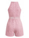 Combishort Halter Col Rond Floral Ajouré Années 70