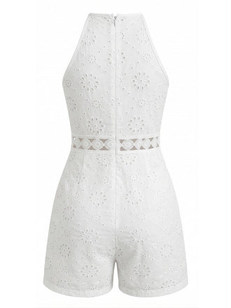 Combishort Halter Col Rond Floral Ajouré Années 70