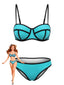 Ensemble bikini fines bretelles et finitions colorblock années 70