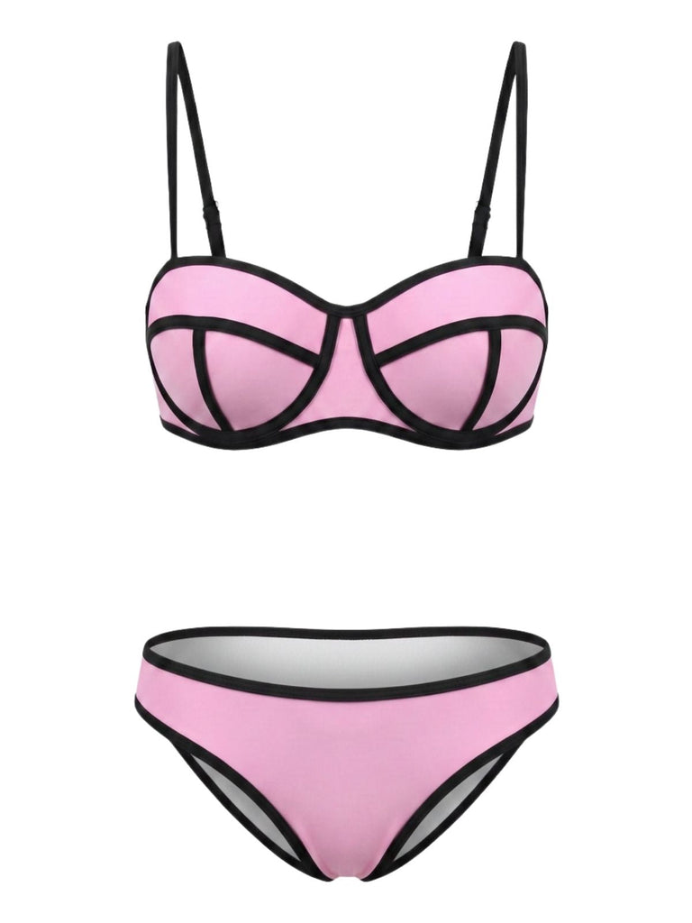 Ensemble Bikini à Bretelles Fines Bicolore Années 70