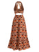 [Prévente] Robe Maxi Halter Col V Profond Découpé Imprimé Abstrait Années 70