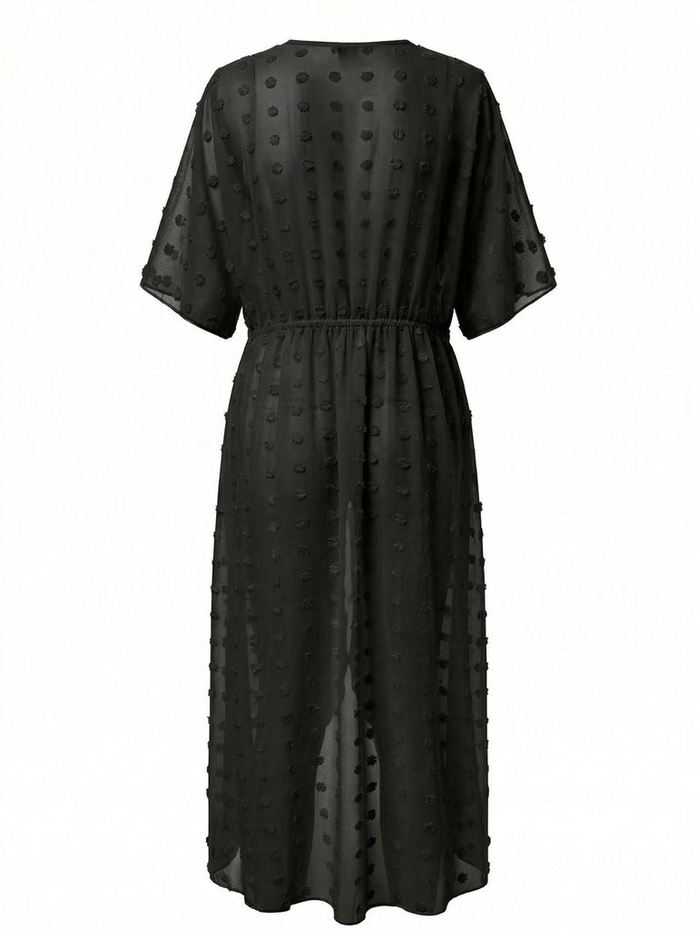 Robe Cache-Maillot Longue Transparente à Pois Nouée Années 1970